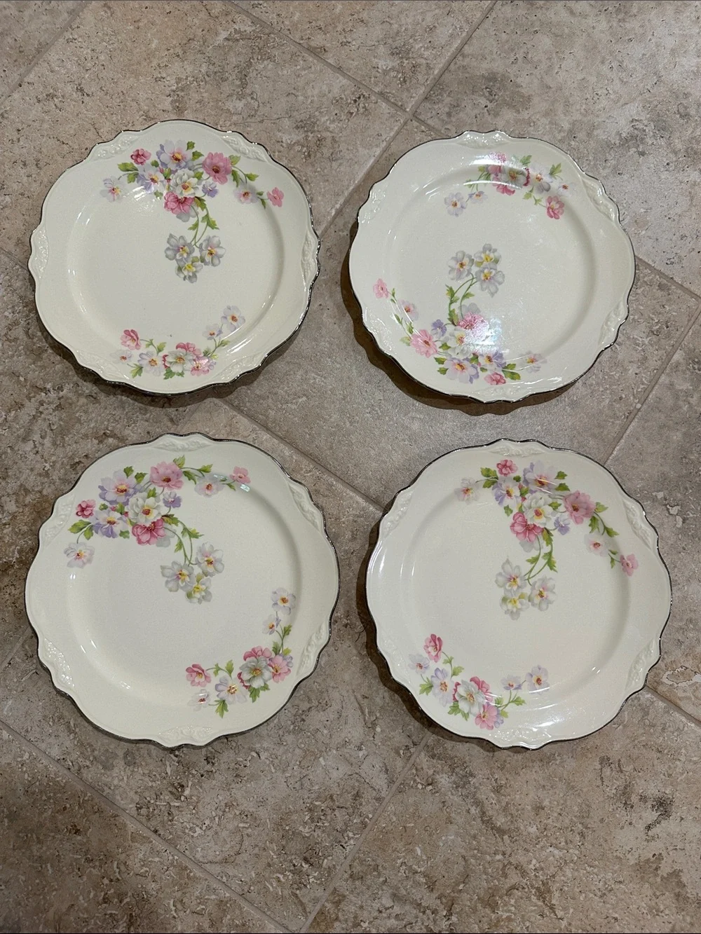 Homer Laughlin Virginia Rose Cream Floral Dinner Plates - Set of 4 Vintage